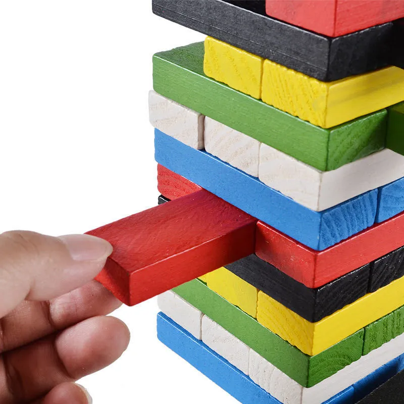 48/54pcs Wooden Building Blocks Kids Stacking Game Educational Toys Set