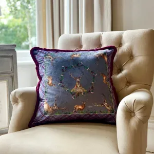 Caledonia Large Fringed Plush Velvet Cushion in Soft Amethyst Purple