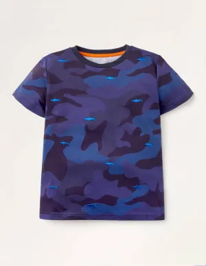 Embroidered Printed T-Shirt-College Navy