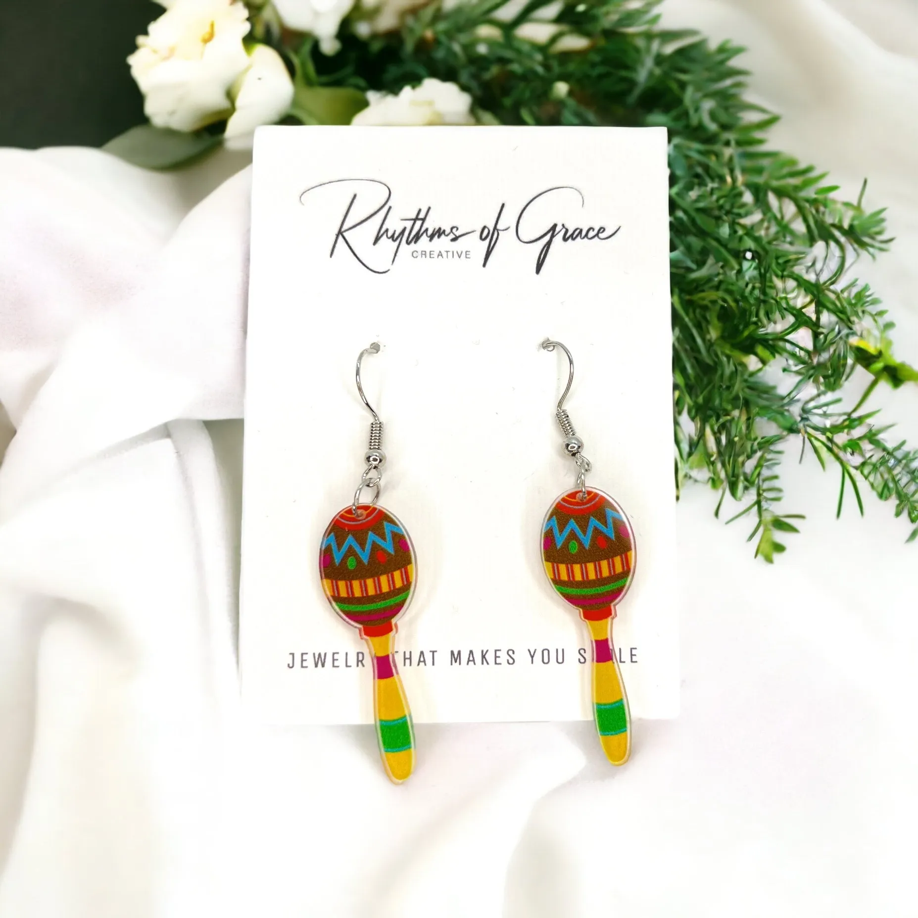 Fiesta Maracas Earrings - Mexican Noise Makers, Halloween Earrings, Halloween Costume, Cinco de Mayo, Taco Tuesday, Dia de los Muertos