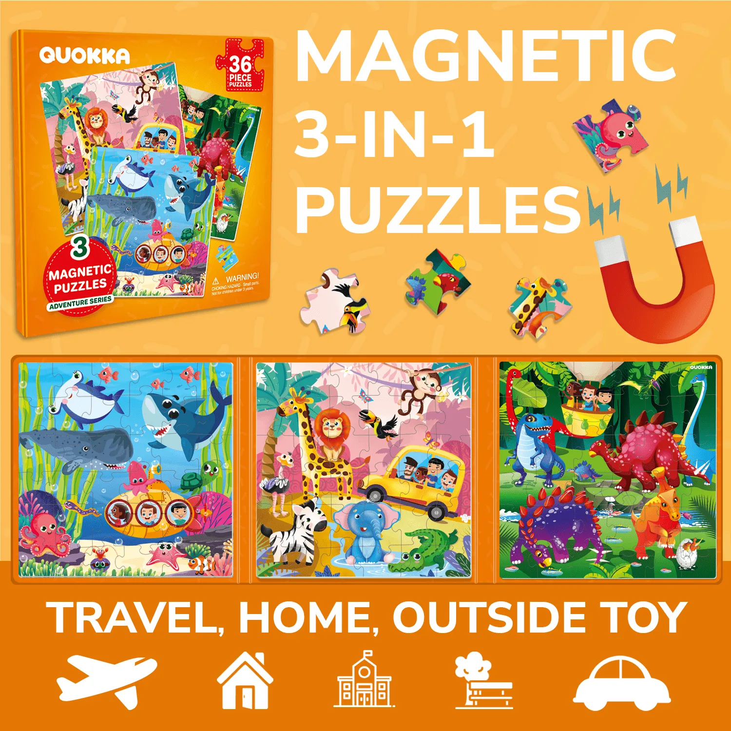 Magnetic Book 3x36 Pcs Puzzles for Kids |  Ocean & Safari Animals
