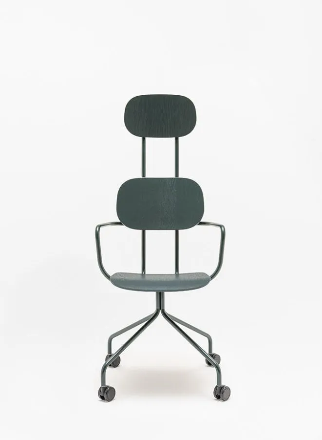 New School Plywood Chair with Headrest and Fixed Base with Castors (Customizable)