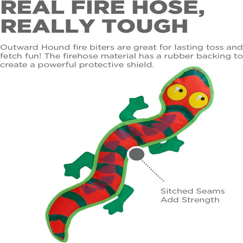 Outward Hound Fire Biterz Gecko Plush Firehose Material Dog Toy, Large