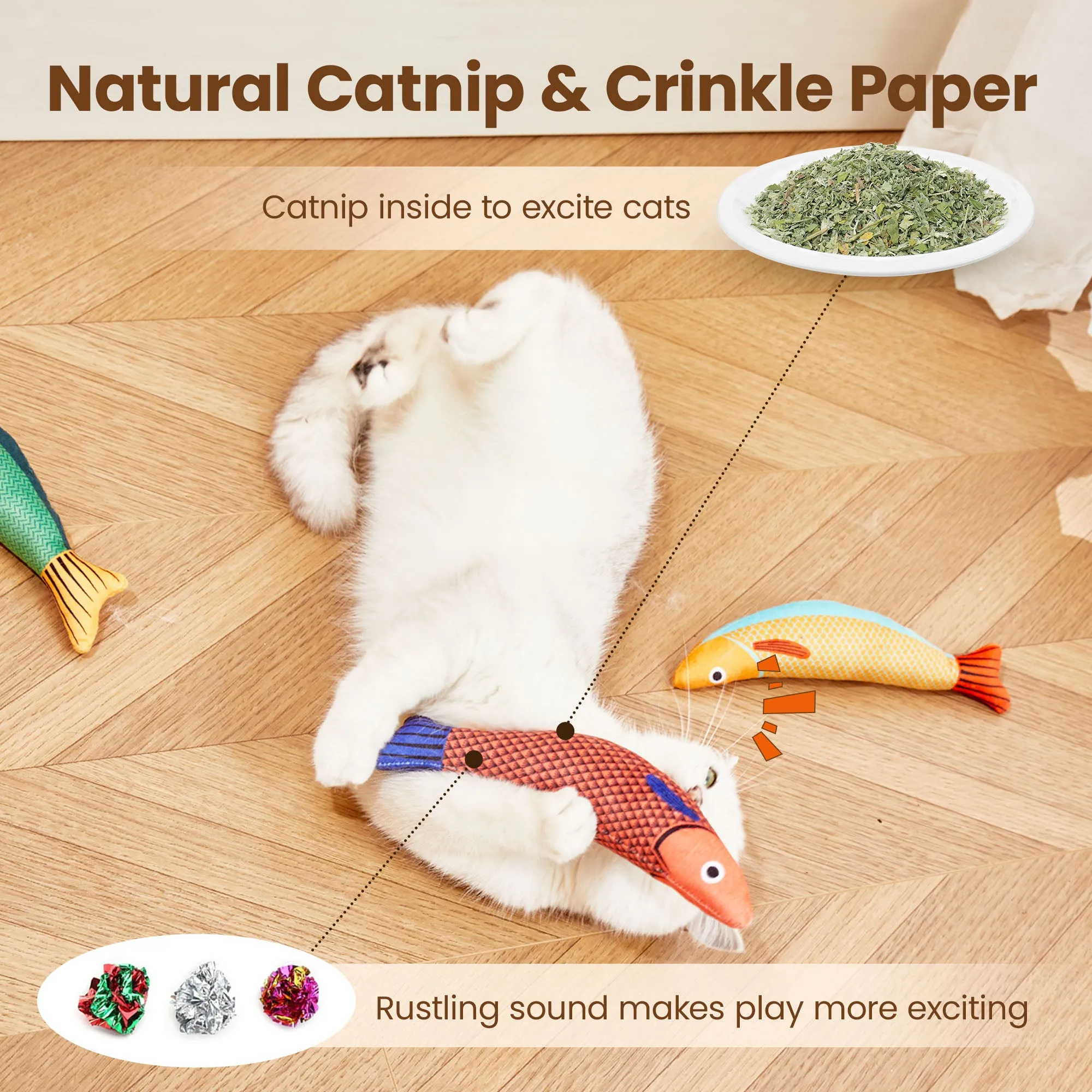 Potaroma Cat Toys Saury Fish, 3 Pack Catnip Crinkle Sound Toys