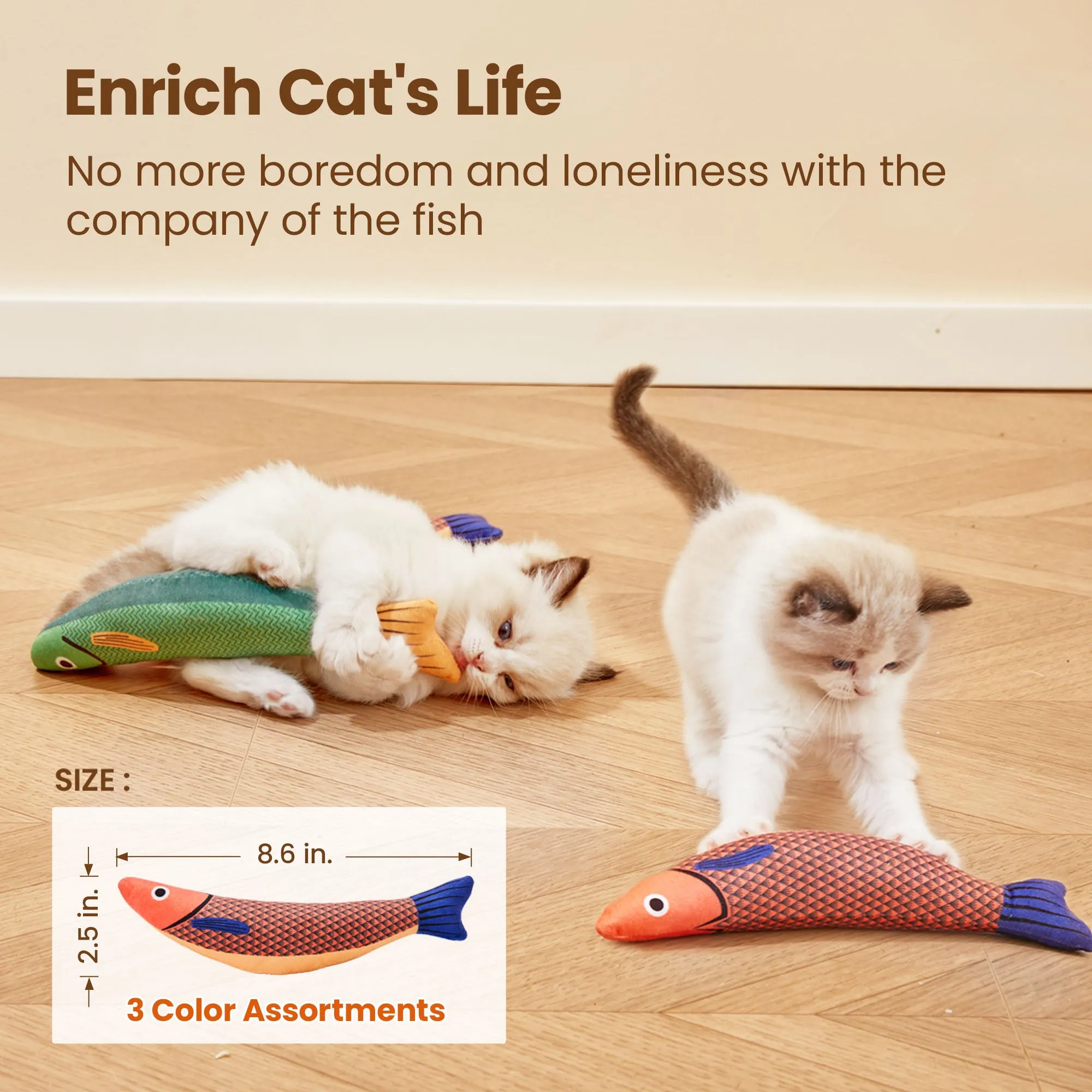 Potaroma Cat Toys Saury Fish, 3 Pack Catnip Crinkle Sound Toys