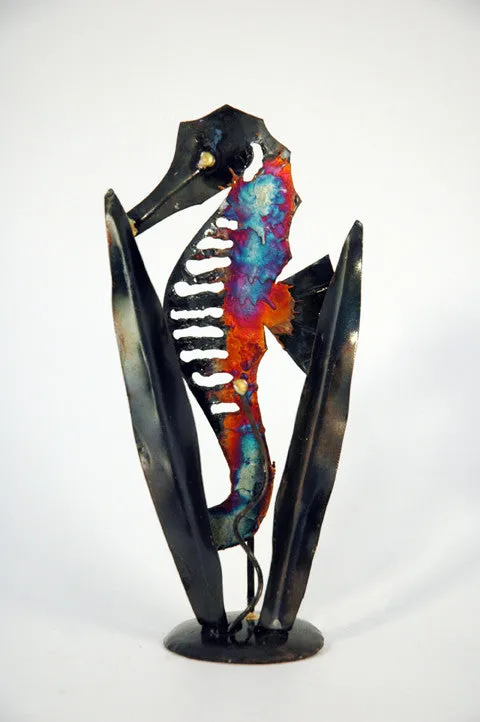 Recycled Tin seahorse with plants