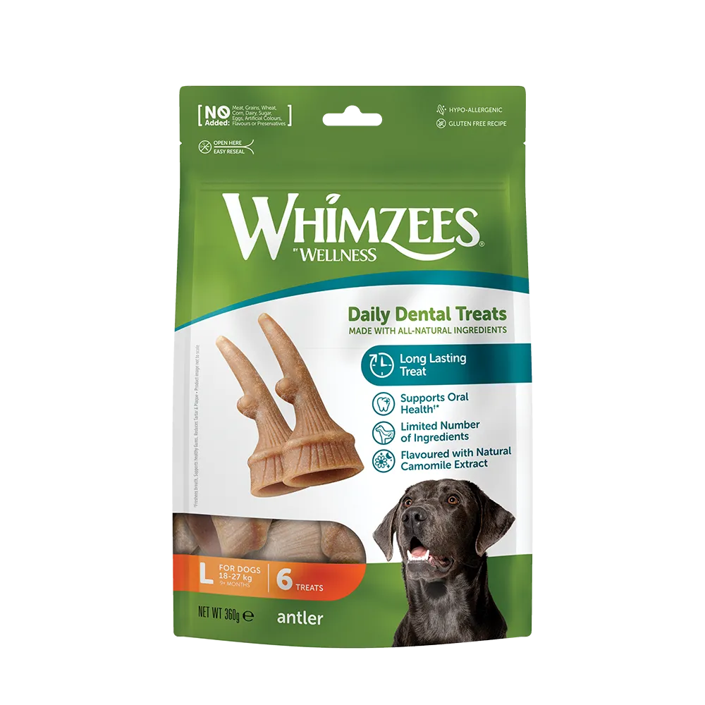 Whimzees All Natural Dental Treats for Dogs Antler L 6pcs