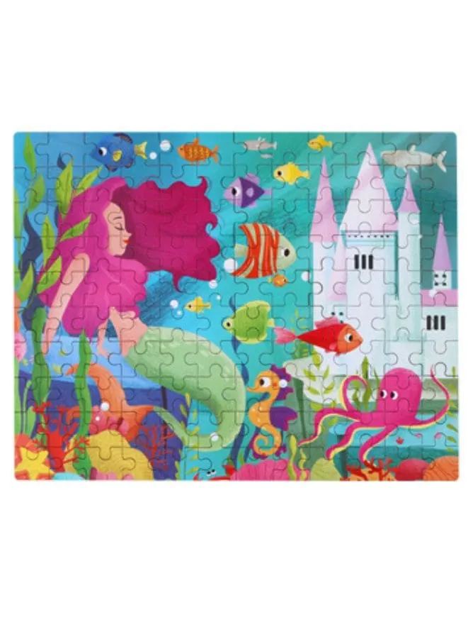 Wooden Jigsaw 120 Pieces Cartoon Animals Fairy Tales Puzzles Children Wood Early Learning Set Montessori Education Toy Kids Gift, Mermaid