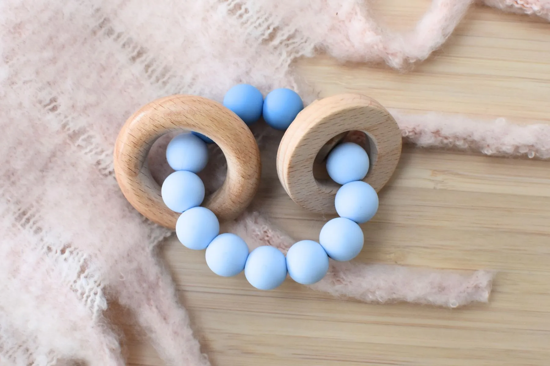 Wooden Silcone Teether - Baby Blue