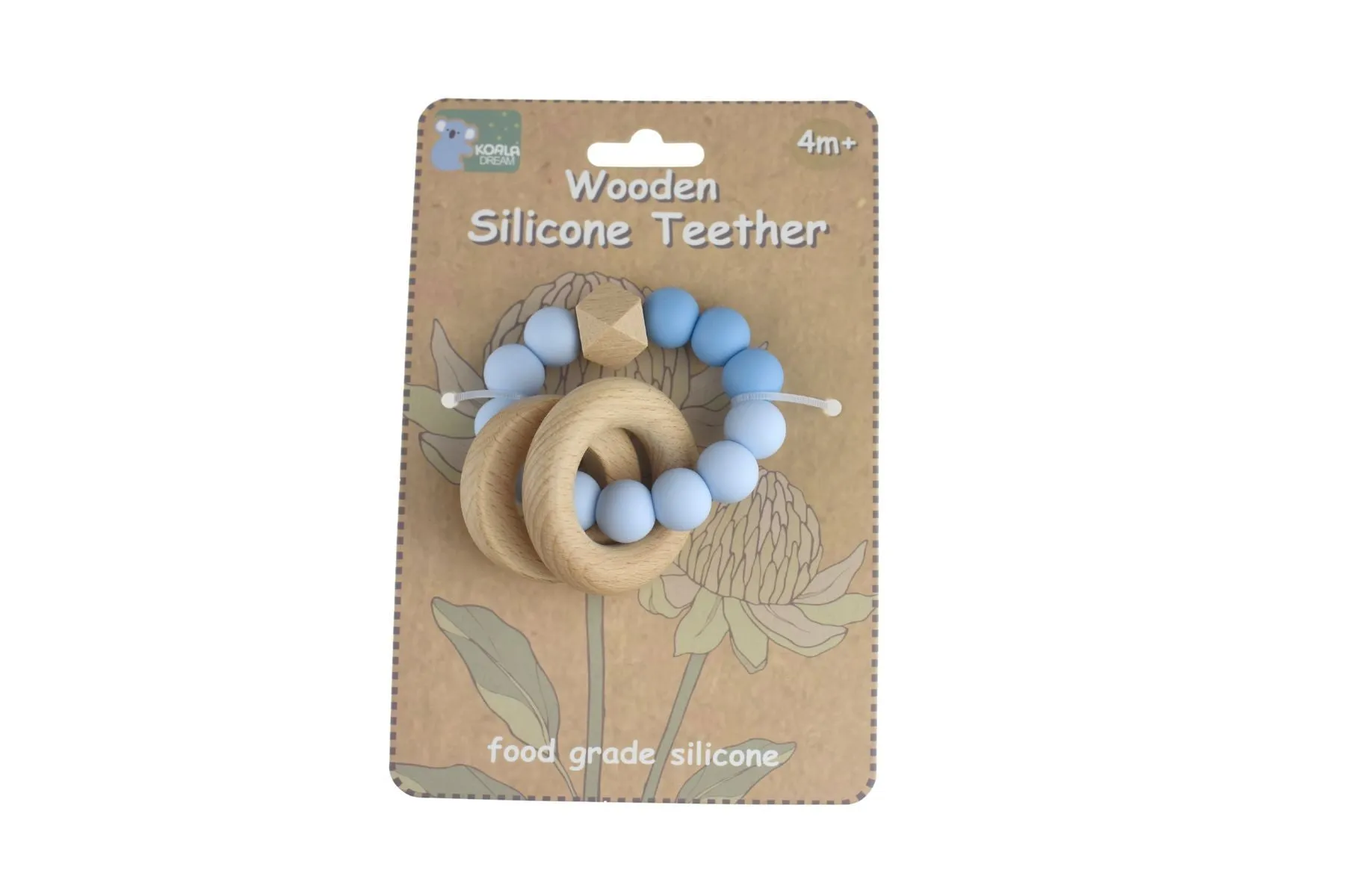 Wooden Silcone Teether - Baby Blue